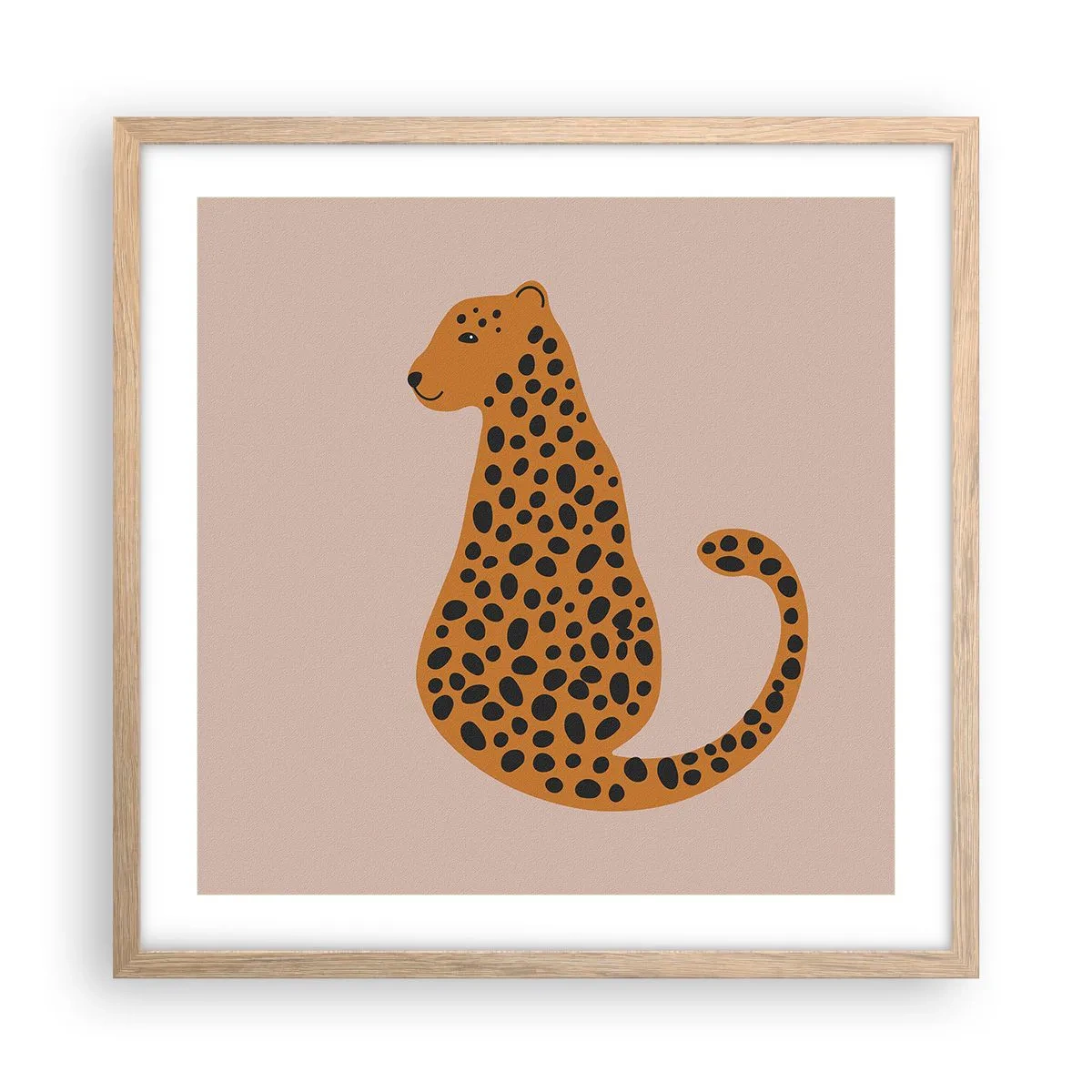 Een poster in een licht eiken lijst - Luipaardprint is een modieus print - 50x50 cm