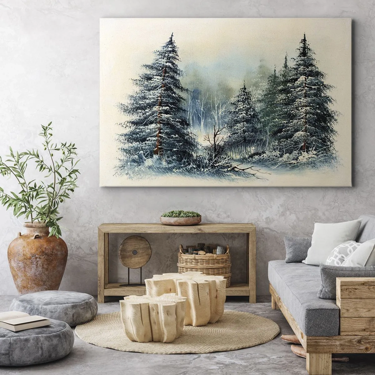 Schilderen op canvas - Winterlandschap met besneeuwde bomen - 70x50cm - Klaar voor kerst - Moderne wanddecoratie voor woonkamer en slaapkamer ARTTOR