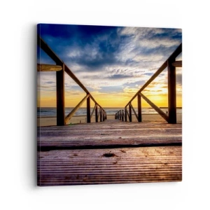 Schilderen op canvas - Rechtstreeks naar het rustige strand bij zonsondergang - 30x30 cm