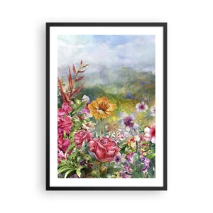 Poster in een zwarte lijst - Een bloemenveld op een zonnige dag - 50x70cm - Een tuin die gek is geworden - Moderne wanddecoratie voor woonkamer en slaapkamer ARTTOR