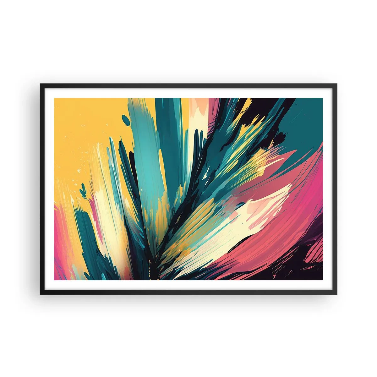 Poster in een zwarte lijst - Compositie – een explosie van vreugde - 100x70 cm