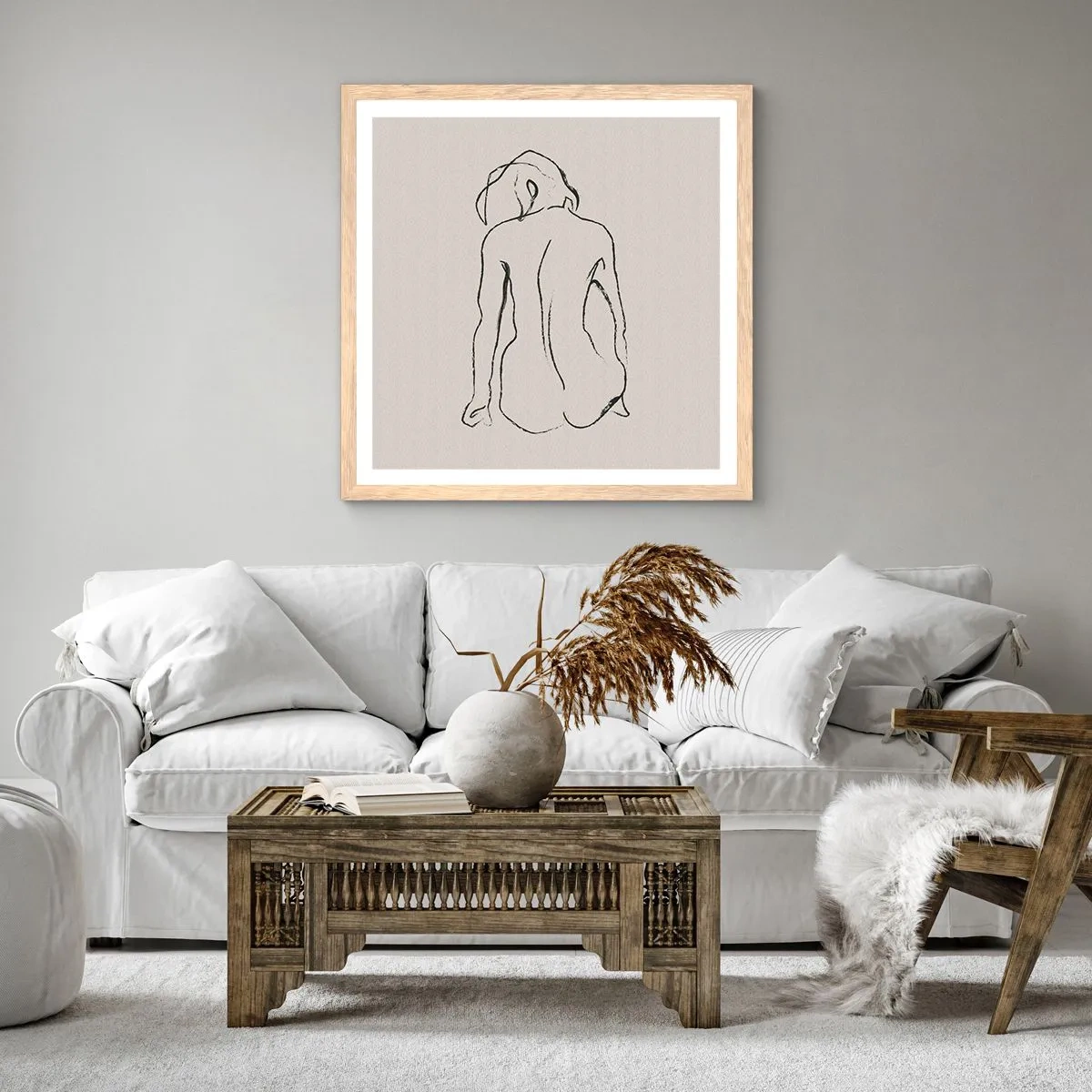 Een poster in een licht eiken lijst - Naakt meisje - 30x30 cm