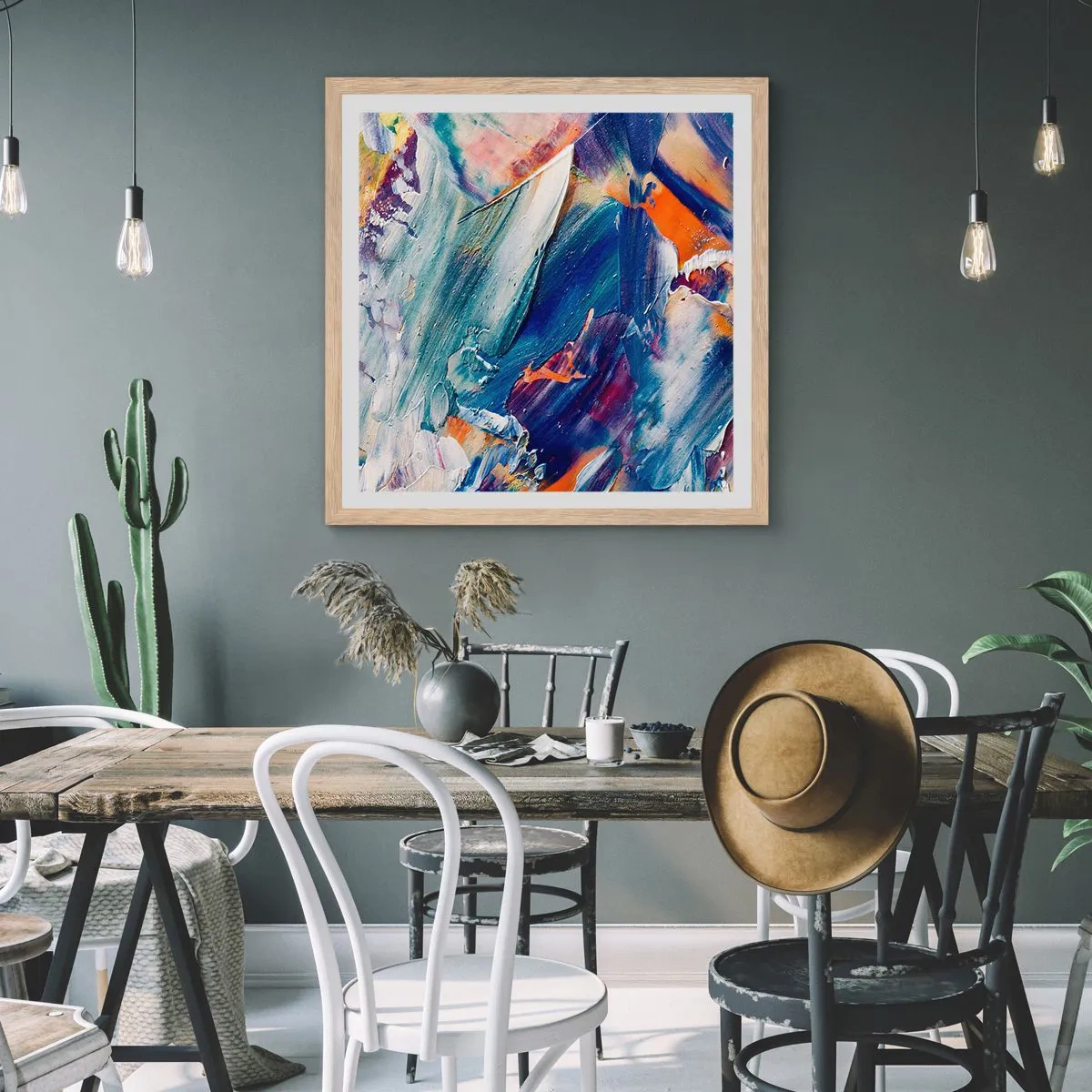 Een poster in een licht eiken lijst - Kleur verwarring - 30x30 cm