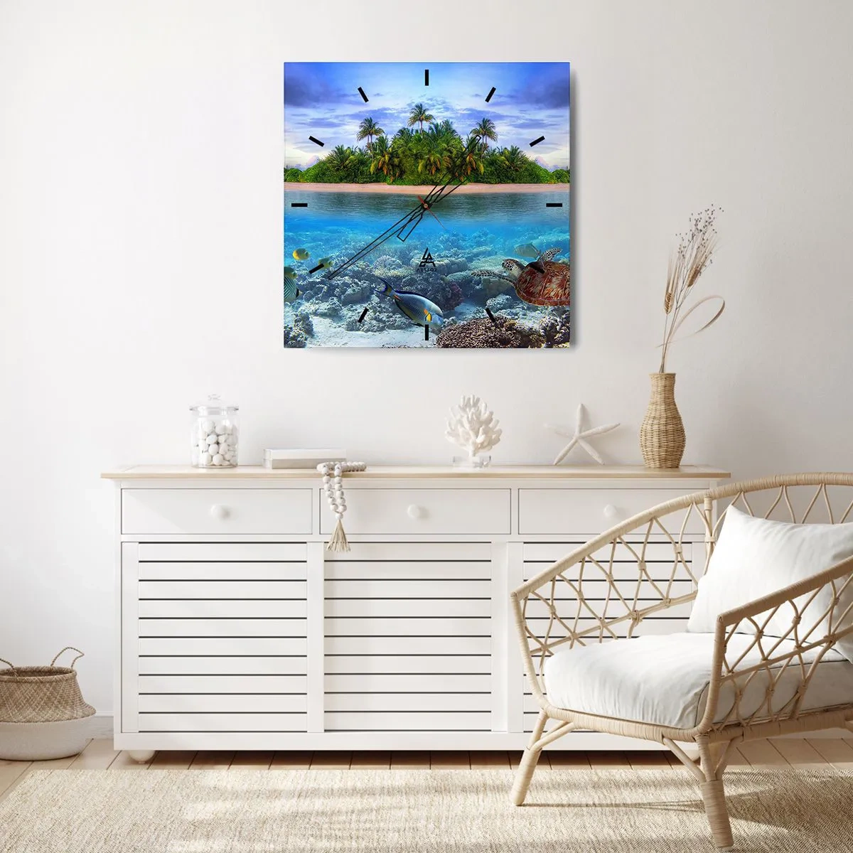 Wandklok - Klok - Hemels eiland nodigt je uit - 30x30 cm