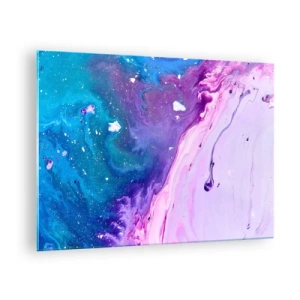 Schilderen op glas - Een abstracte compositie met een mix van de kleuren paars, blauw en roze. - 70x50cm - Yin en yang - Moderne wanddecoratie voor woonkamer en slaapkamer ARTTOR