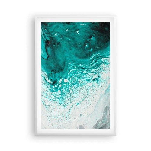 Poster in een witte lijst - Versmelten in wit en turkoois - 61x91 cm