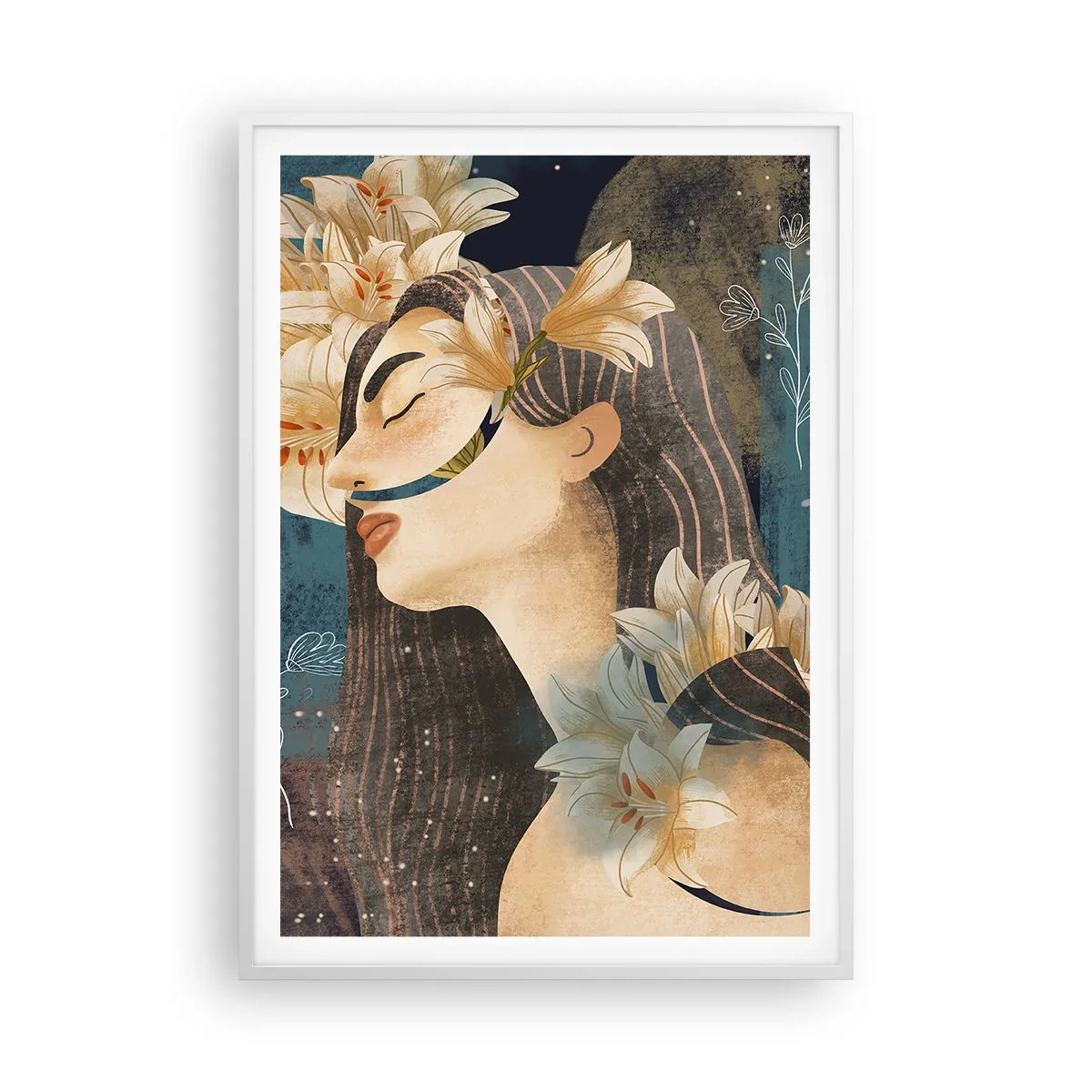 Poster in een witte lijst - Een sprookje over een prinses met lelies - 70x100 cm