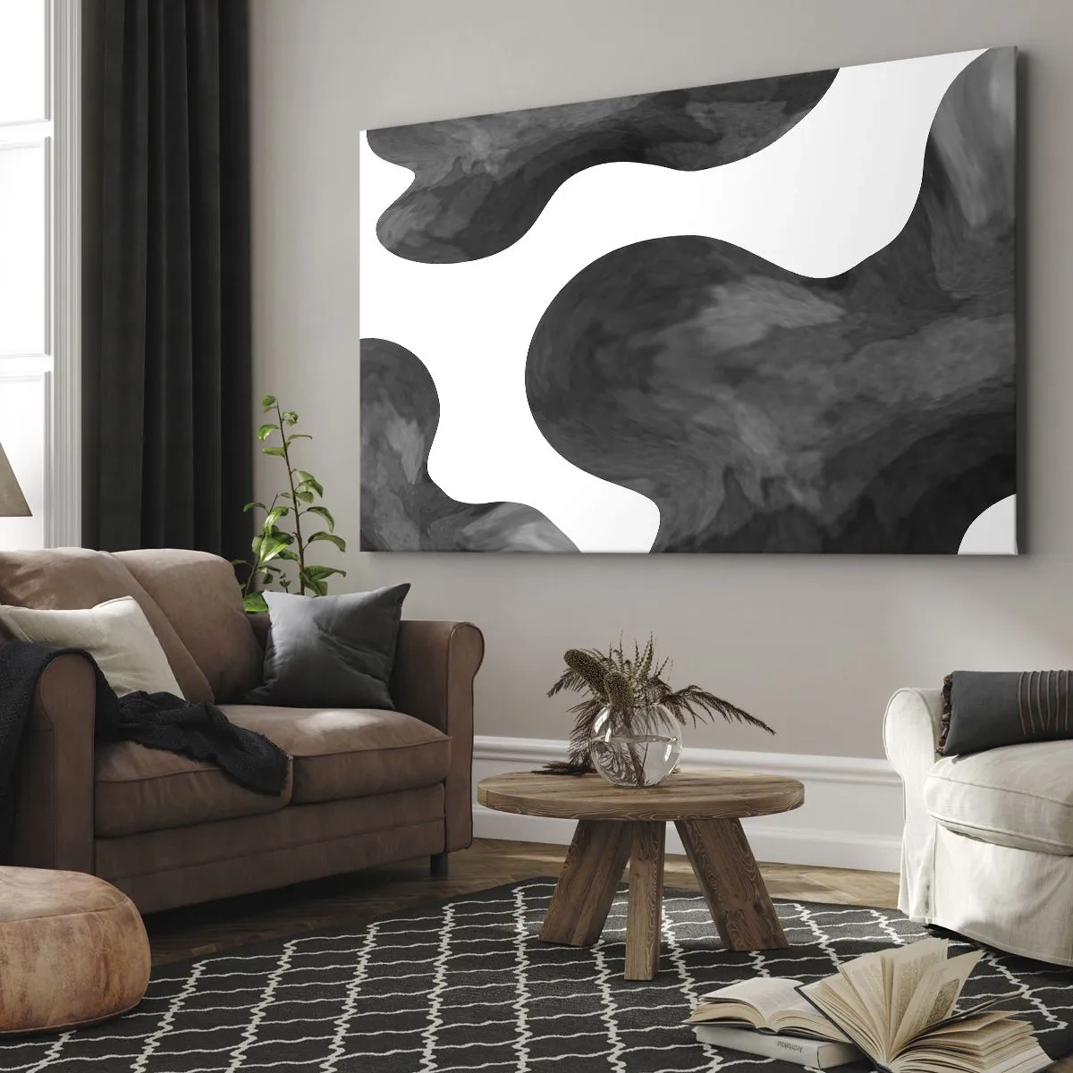 Schilderen op canvas - Abstract patroon in tinten grijs en wit - 70x50cm - Melkweg - Moderne wanddecoratie voor woonkamer en slaapkamer ARTTOR