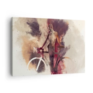 Schilderen op canvas - Abstract silhouet met een fiets in een artistieke stijl - 70x50cm - Een fietsziel in marmeren vormen - Moderne wanddecoratie voor woonkamer en slaapkamer ARTTOR