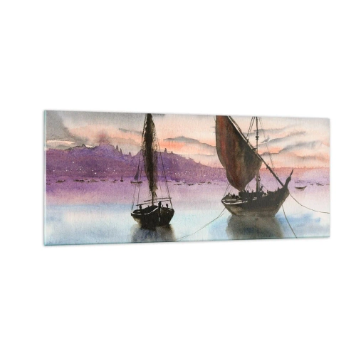 Schilderen op glas - Avond in de haven - 100x40 cm