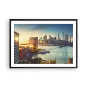 Poster in een zwarte lijst - Dageraad in de grote stad - 70x50 cm