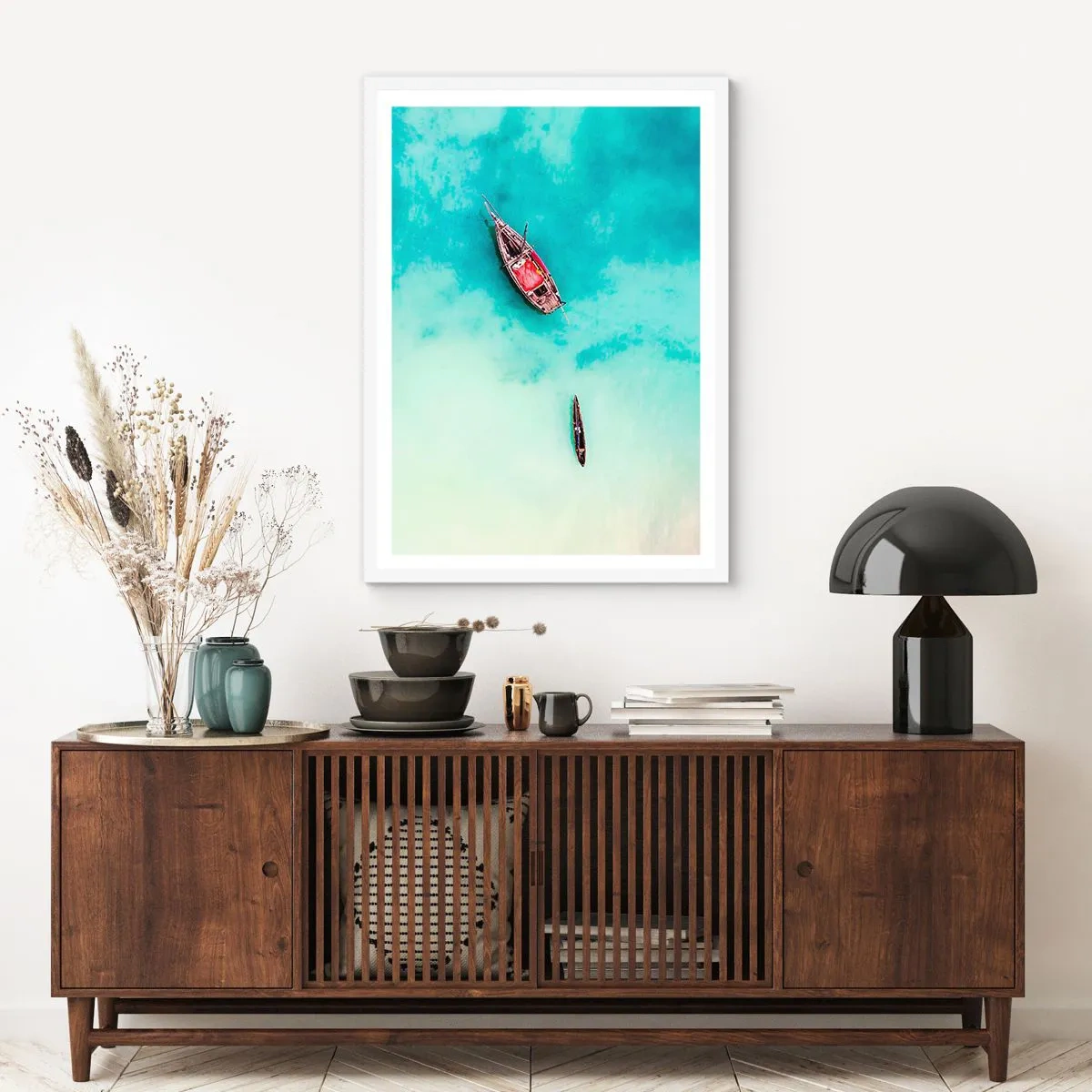 Poster in een witte lijst - Want op de stranden van Zanzibar, wanneer het teveel aan water ... - 50x70 cm
