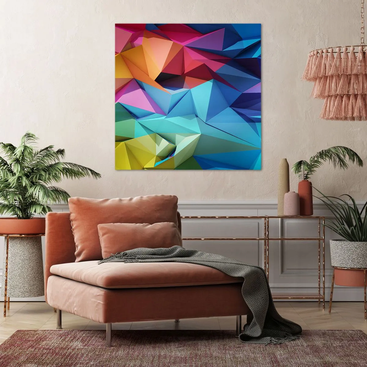 Schilderen op canvas - Regenboog origami - 70x70 cm