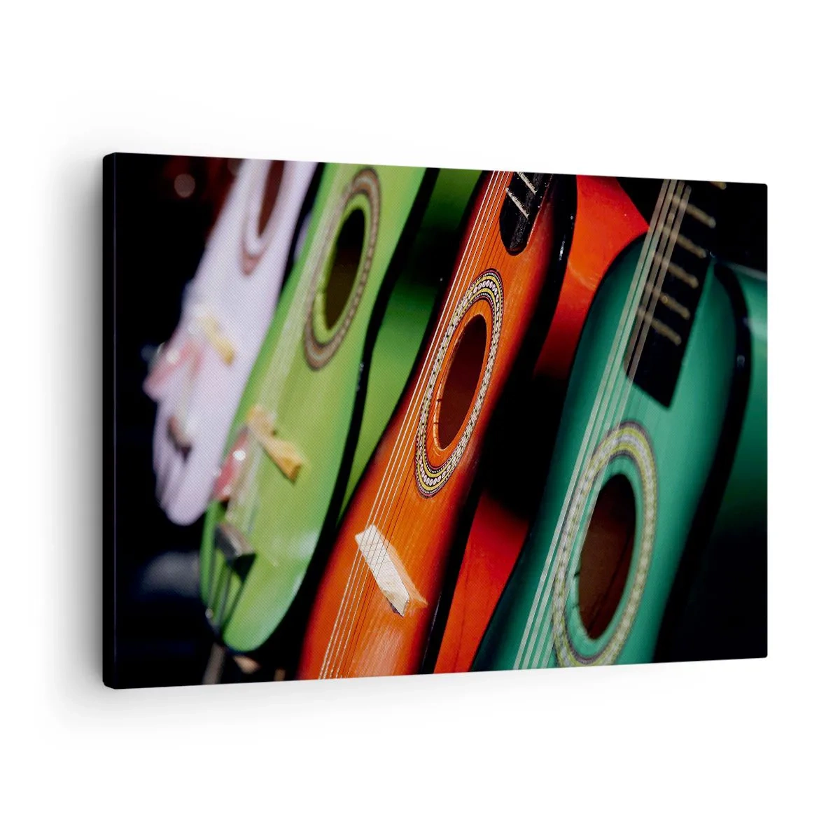 Schilderen op canvas - Kleurrijke gitaren in verschillende tinten op een rij gerangschikt - 70x50cm - De gitaar heeft vele kleuren - Moderne wanddecoratie voor woonkamer en slaapkamer ARTTOR