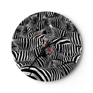 Wandklok - Klok - Een kudde zebra's in een zwart-witcompositie - 30x30cm - Groepsportret met strepen - Moderne wanddecoratie voor woonkamer, keuken en slaapkamer ARTTOR