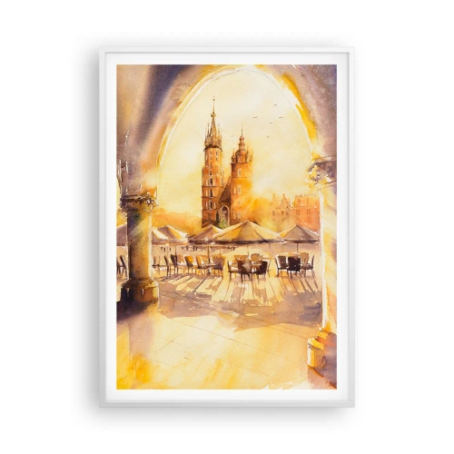 Poster in een witte lijst - Zonsopgang boven het marktplein van Krakau - 70x100 cm