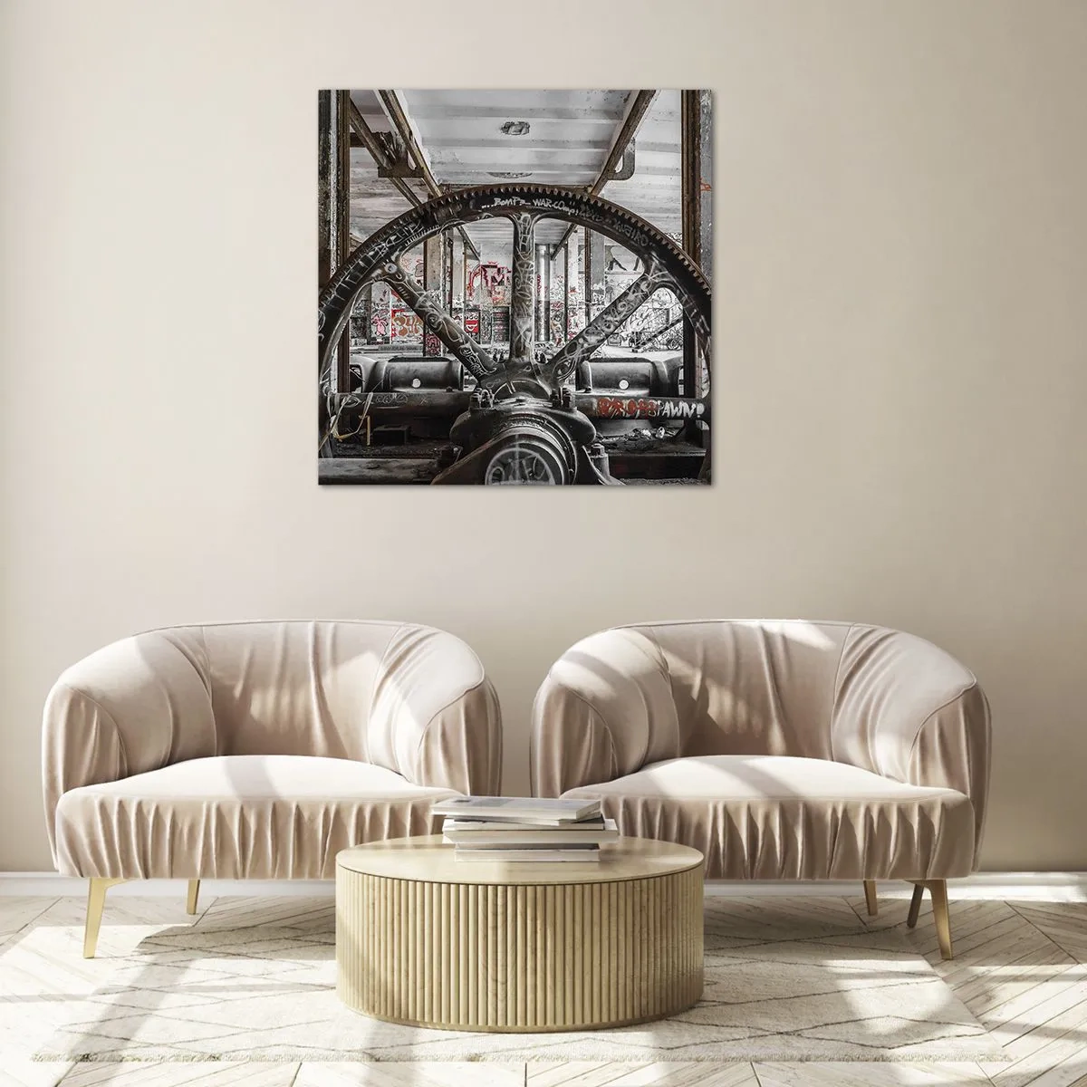 Schilderen op glas - Het geheime leven van de fabriek - 60x60 cm