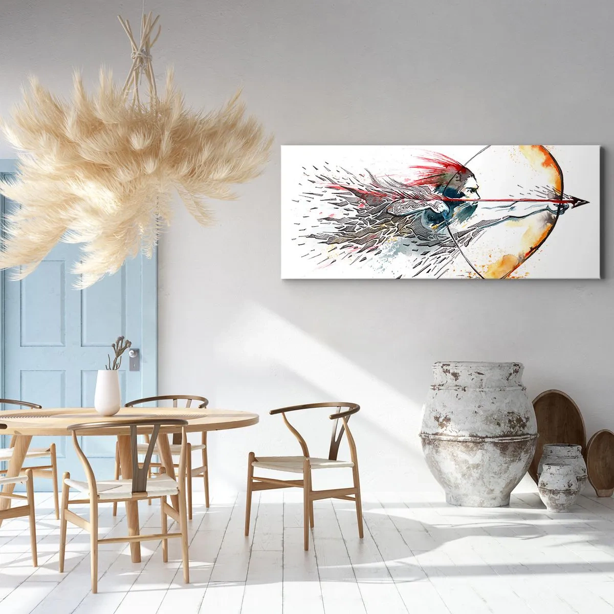 Schilderen op canvas - Mythische krijger met een vurige boog - 160x50 cm