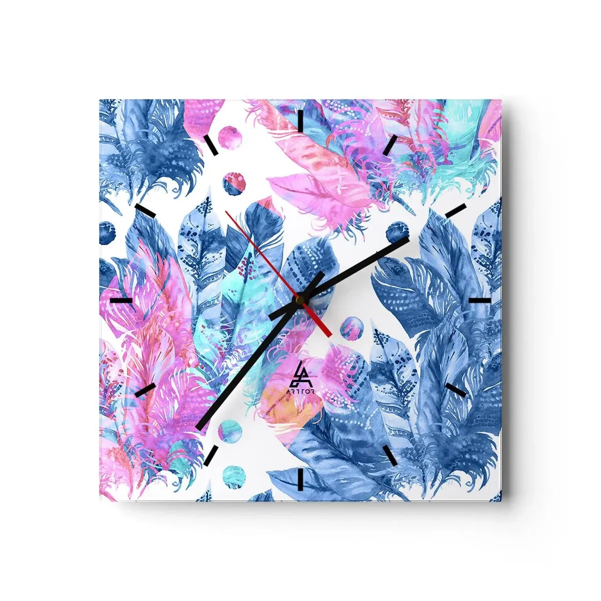 Wandklok - Klok - Pluimen in roze en blauw - 30x30 cm