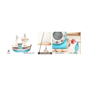 Fotobehang Monster Zelfklevend Deluxe Sticker - Ahoi, avontuur! - Schip, Kinderen, Nautisch - 100x30 cm