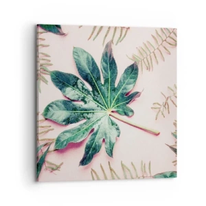 Schilderen op canvas - Een studie van groen op een roze achtergrond - 70x70 cm