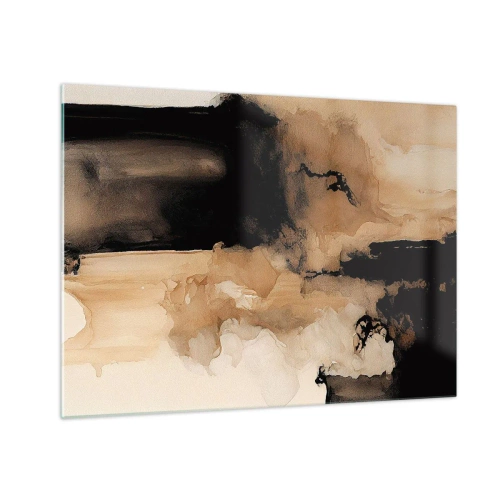 Schilderen op glas - Een abstracte vorm in zwart en bruin op een lichte achtergrond - 70x50cm - Intrigerende abstractie - Moderne wanddecoratie voor woonkamer en slaapkamer ARTTOR