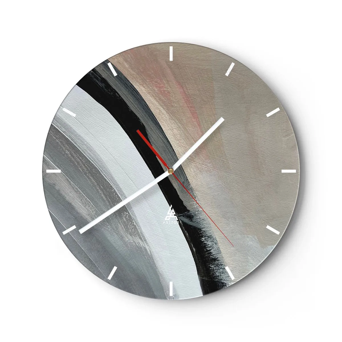 Wandklok - Klok - Compositie: boog van zwart en grijs - 40x40 cm