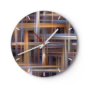 Wandklok - Klok - Geruit patroon in tinten bruin en blauw - 30x30cm - Geweven van licht - Moderne wanddecoratie voor woonkamer, keuken en slaapkamer ARTTOR