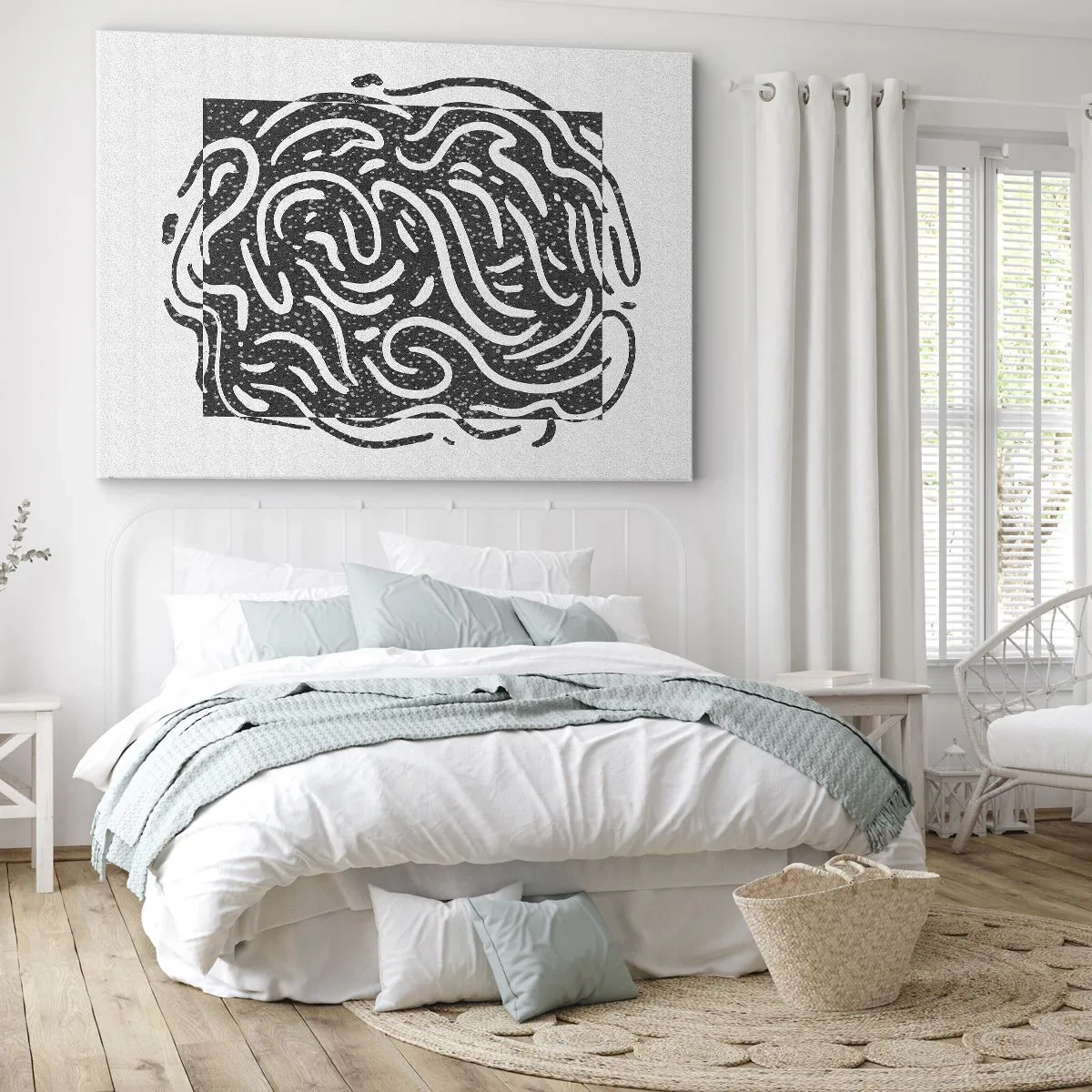 Schilderen op canvas - Zwart-wit abstractie in geometrische stijl - 70x50cm - Abstractie: vreugdedans - Moderne wanddecoratie voor woonkamer en slaapkamer ARTTOR
