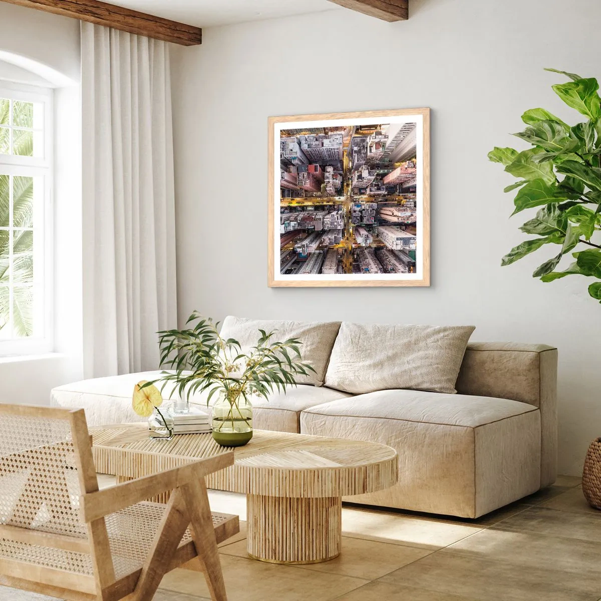 Een poster in een licht eiken lijst - Groeten uit Hong Kong - 50x50 cm