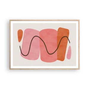 Een poster in een licht eiken lijst - zachte beweging van vormen - 100x70 cm