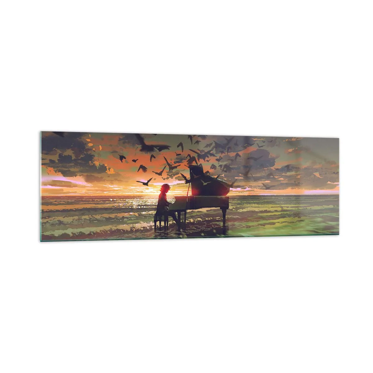 Schilderen op glas - Concert voor piano en golven - 160x50 cm