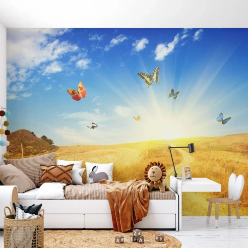 Fotobehang Premium Sand - En hoe kun je niet van de zomer houden? - Landschap, Vlinders, Natuur - 400x280 cm