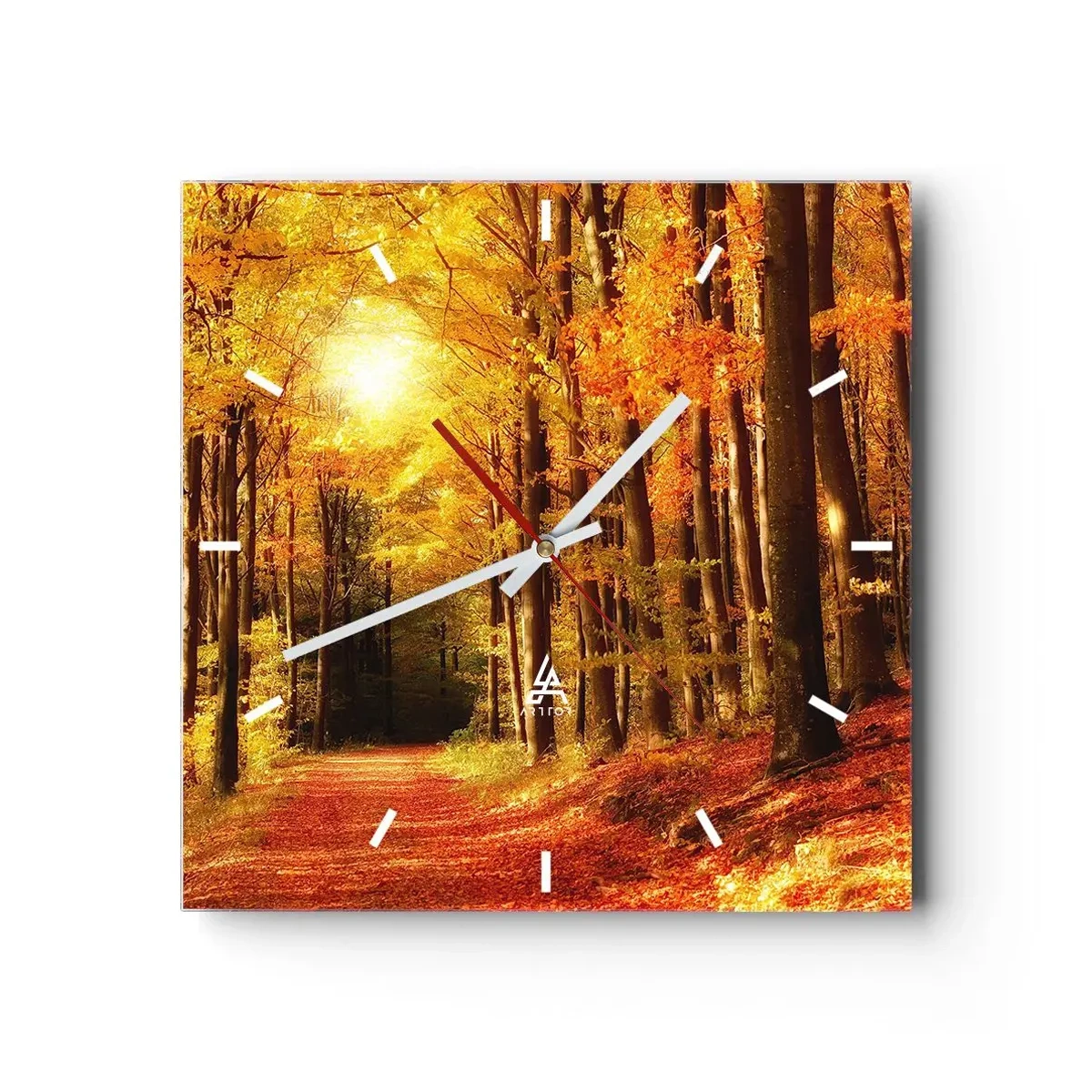 Wandklok - Klok - Gouden herfst op een bosweg - 40x40 cm