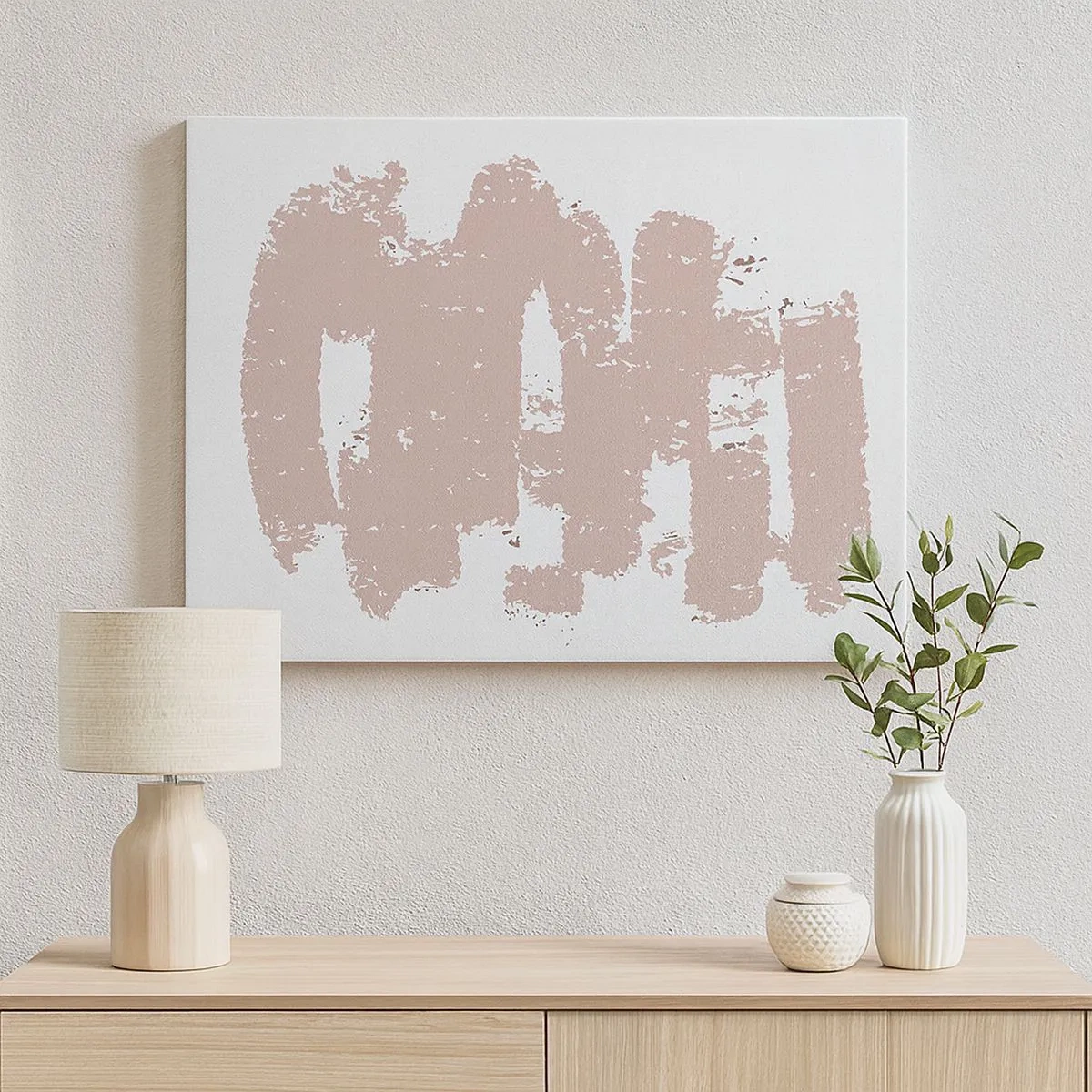 Schilderen op canvas - Zachtroze vormen op een lichte achtergrond - 70x50cm - Abstractie in zachtroze - Moderne wanddecoratie voor woonkamer en slaapkamer ARTTOR