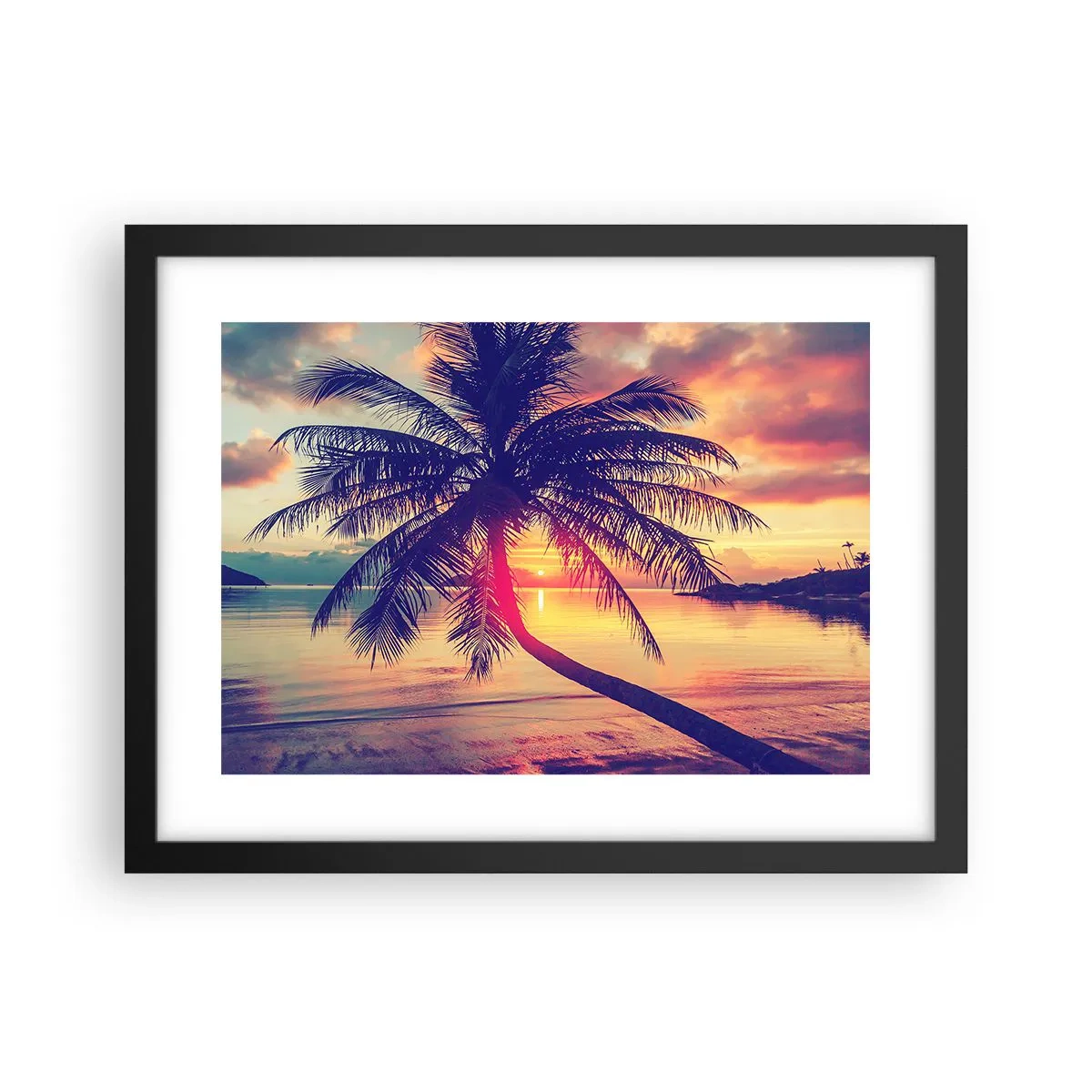 Poster in een zwarte lijst - Avond onder de palmbomen - 40x30 cm