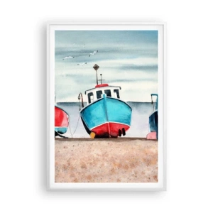 Poster in een witte lijst - Klaar om te vissen - 70x100 cm