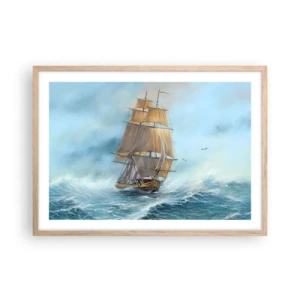 Een poster in een licht eiken lijst - Haasten over de golven - 70x50 cm