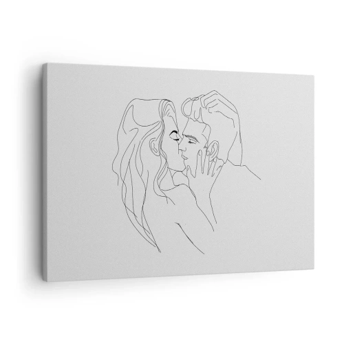Schilderen op canvas - De contouren van een kussend stel op een lichte achtergrond - 70x50cm - Dezelfde regel - Moderne wanddecoratie voor woonkamer en slaapkamer ARTTOR