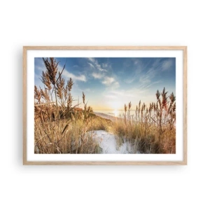 Een poster in een licht eiken lijst - Noord strand - 70x50 cm