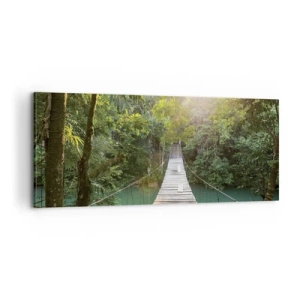 Schilderen op canvas - Over het azuurblauwe water naar het azuurblauwe woud - 100x40 cm