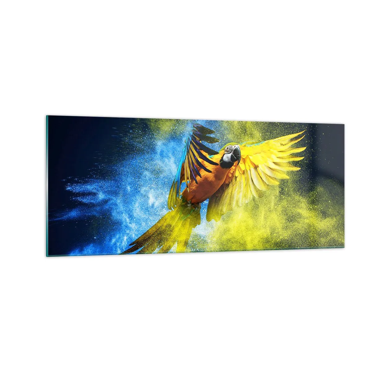 Schilderen op glas - In het blauwe en gouden stof - 100x40 cm