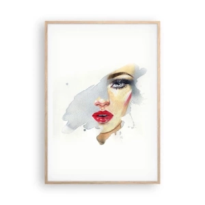 Een poster in een licht eiken lijst - Weerspiegeld in een druppel water - 70x100 cm