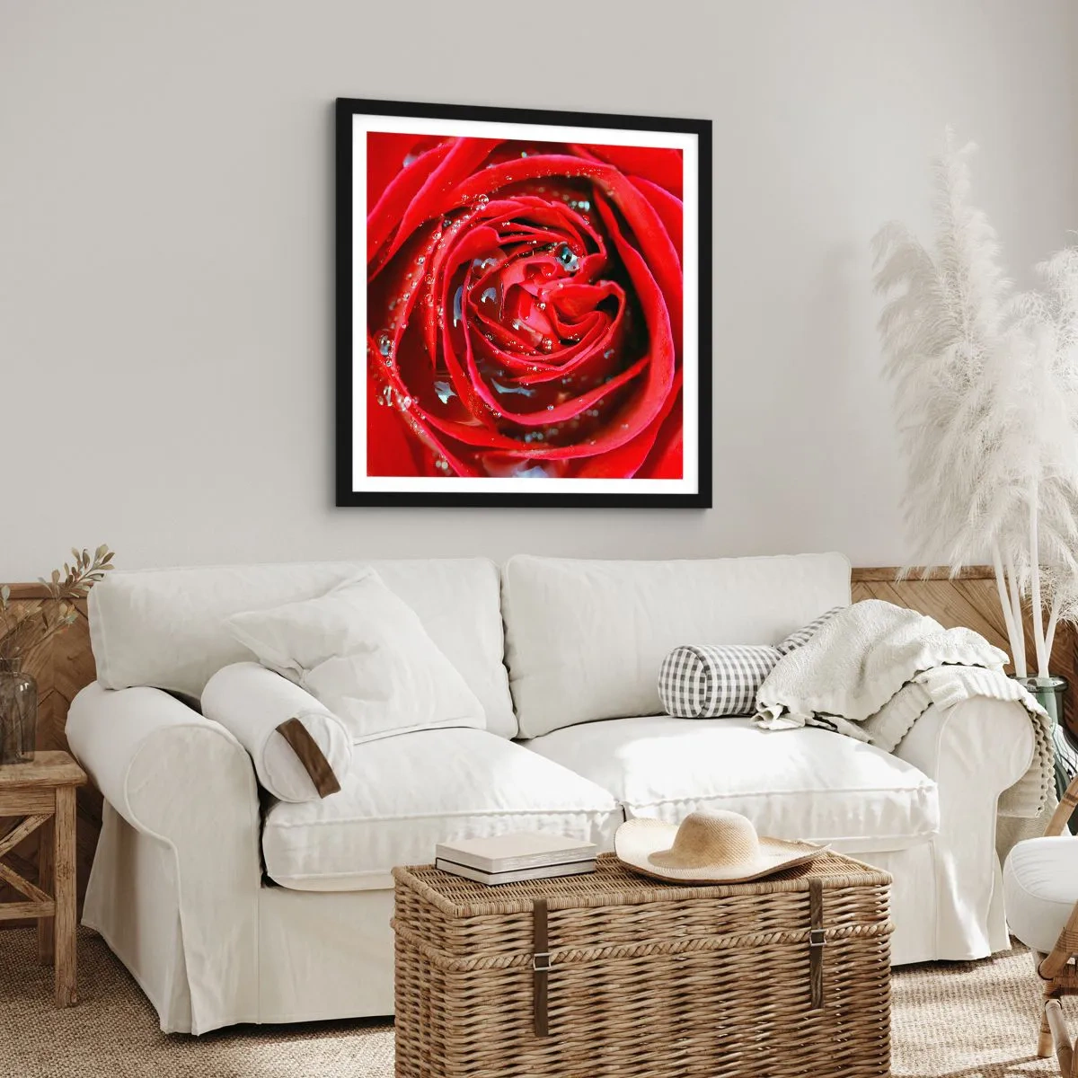 Poster in een zwarte lijst - In de dauwdruppels - 30x30 cm
