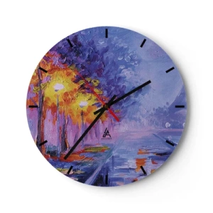 Wandklok - Klok - Impressionistisch landschap met lampen en kleurrijke bomen - 30x30cm - Een droomwandeling - Moderne wanddecoratie voor woonkamer, keuken en slaapkamer ARTTOR