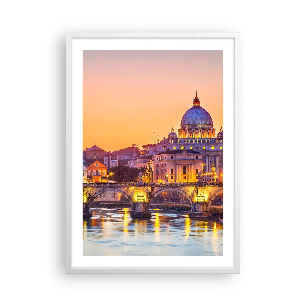 Poster in een witte lijst - Zonsondergang boven de Eeuwige Stad - 50x70 cm