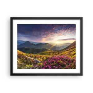 Poster in een zwarte lijst - Frisheid in de ochtend in de bergen - 50x40 cm