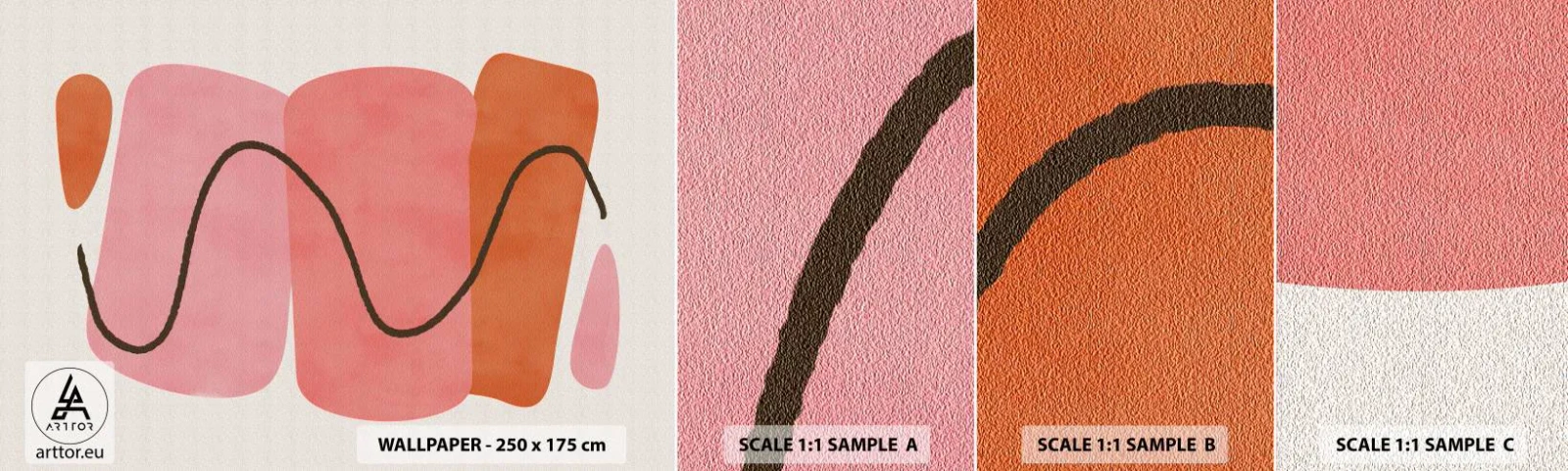 Fotobehang Monster Zelfklevend Deluxe Sticker - zachte beweging van vormen - Abstractie, Minimalisme, Pastel - 100x30 cm