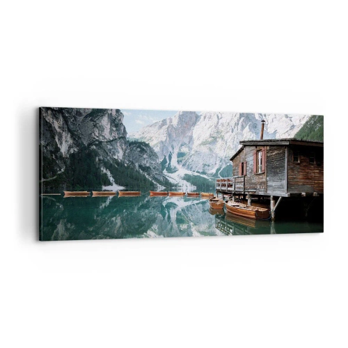 Schilderen op canvas - Een kristalheldere bergochtend - 100x40 cm
