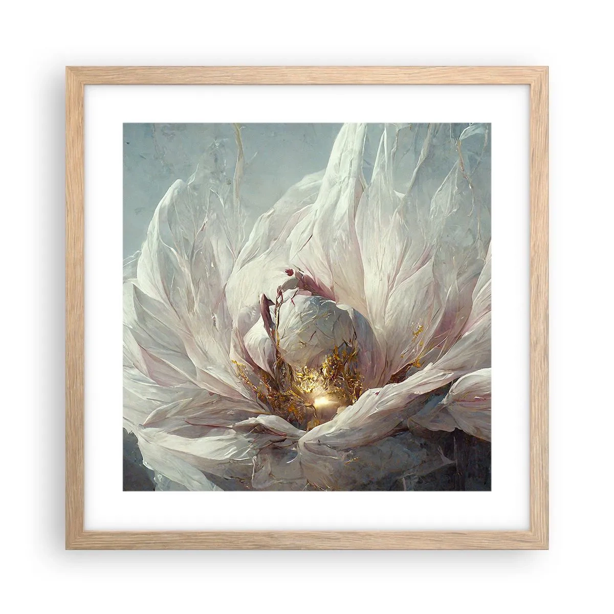 Een poster in een licht eiken lijst - Hij bloeit eens in de honderd jaar - 40x40 cm